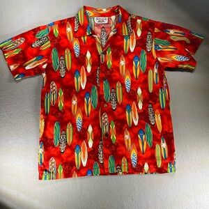 Pacific Legend Red Surf Board Aloha Camp Shirt Size S